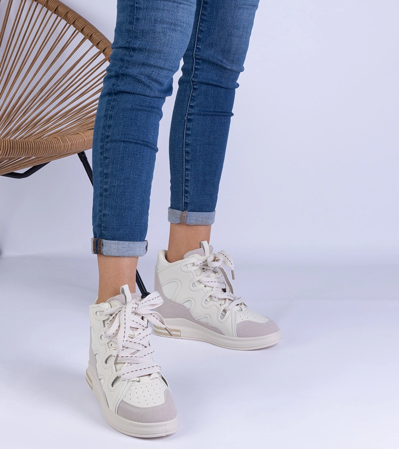 Adidași albi de damă cu șireturi groase Gralina