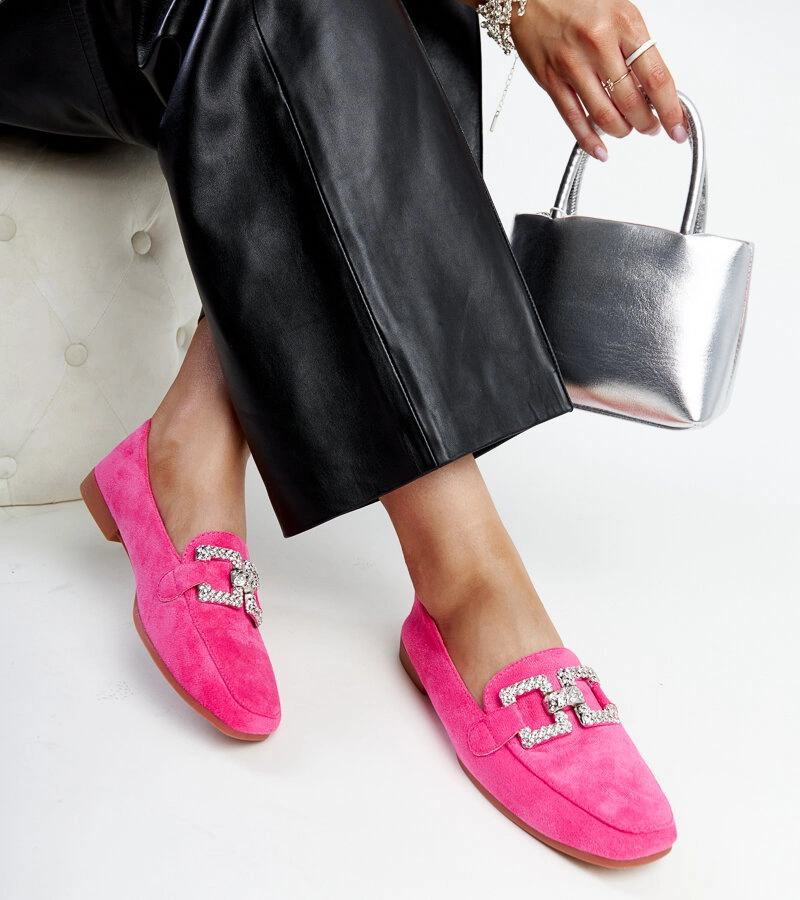 Mocasini roz, împodobiți cu zirconii, de la Sanny