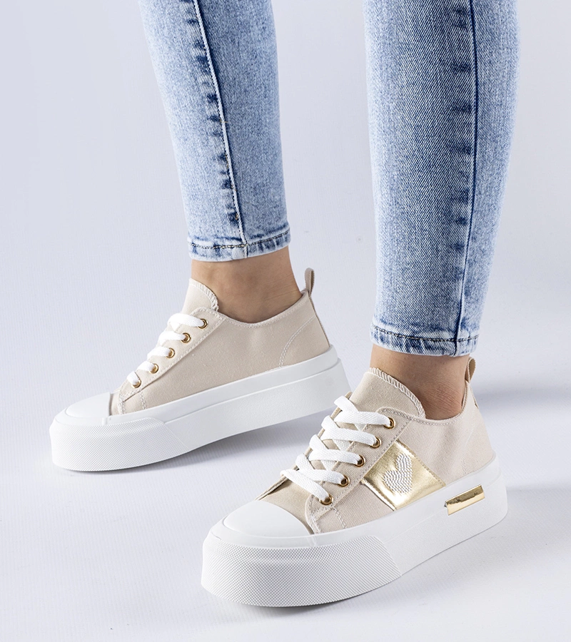 Adidași bej cu auriu pe platformă Lawton