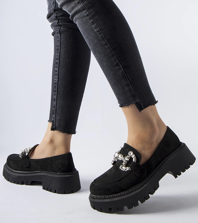 Mocasini negri cu zirconii Crescenzo