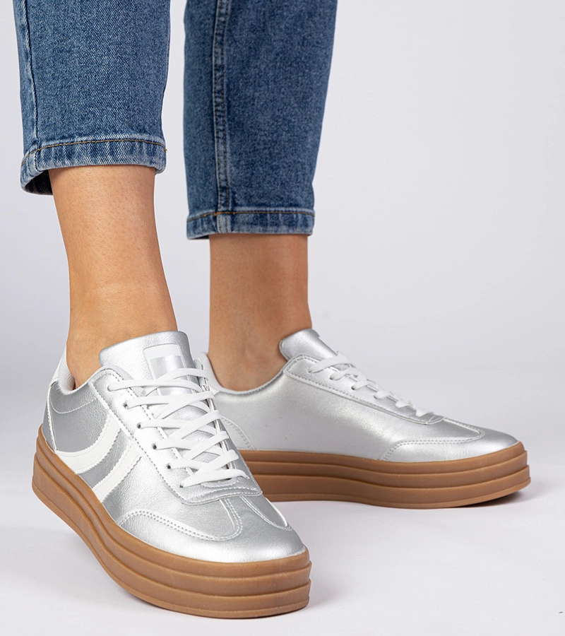 Adidași sportivi de damă argintii pe platformă Melly