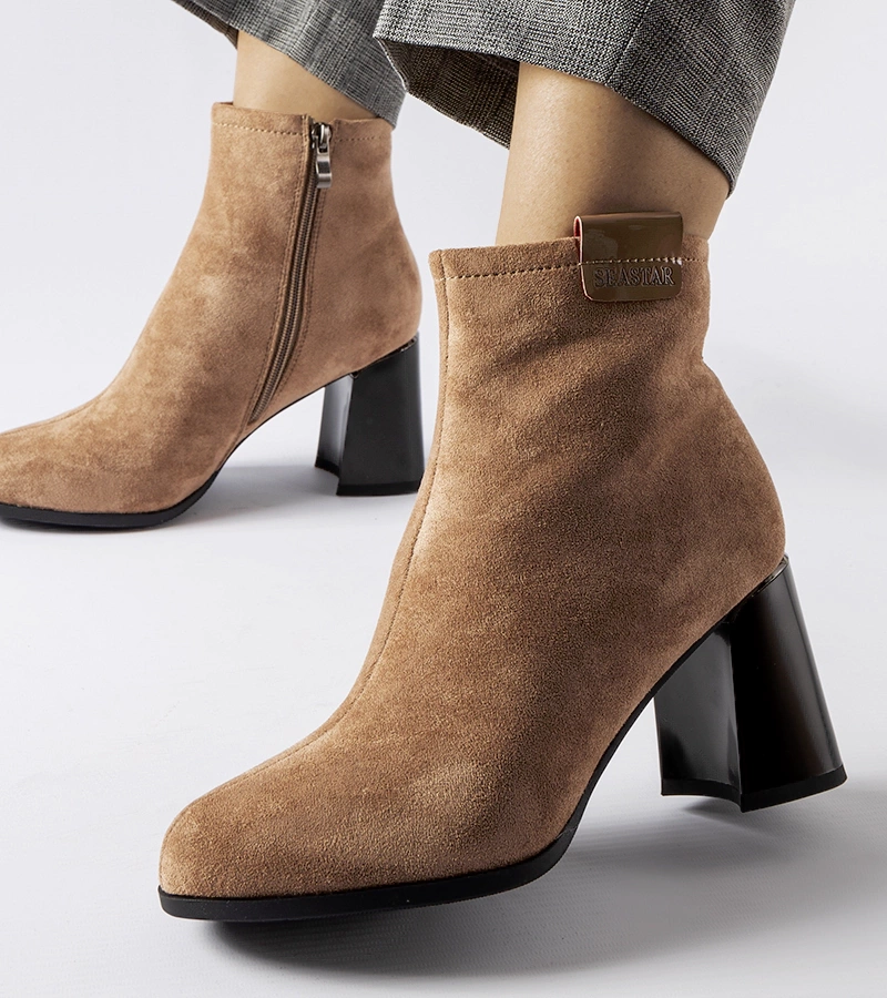Botine elegante bej cu toc Serbadone