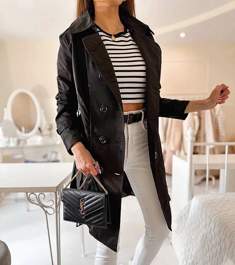 Trench negru cu centură Royale