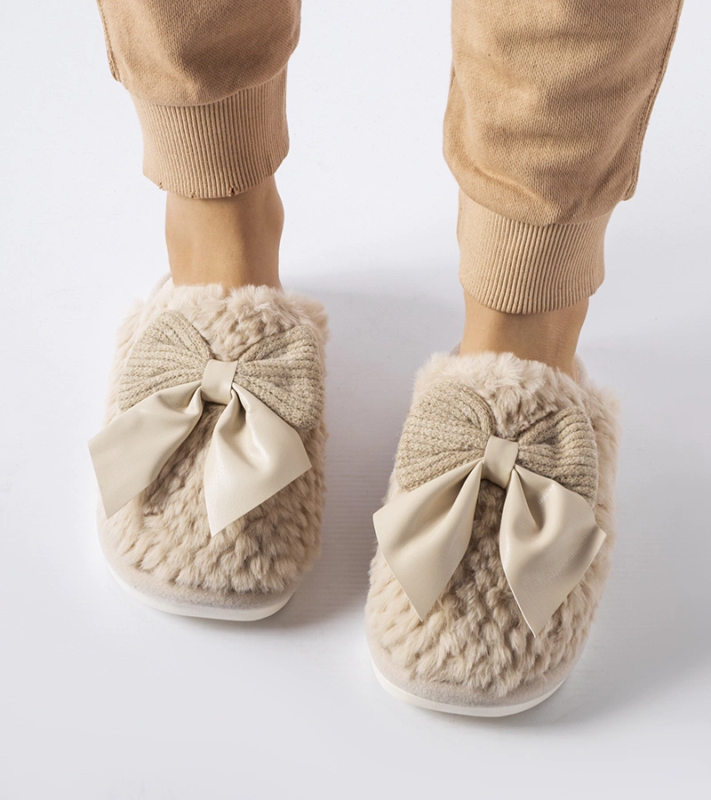 Papuci bej cu panglici elegante Macaria