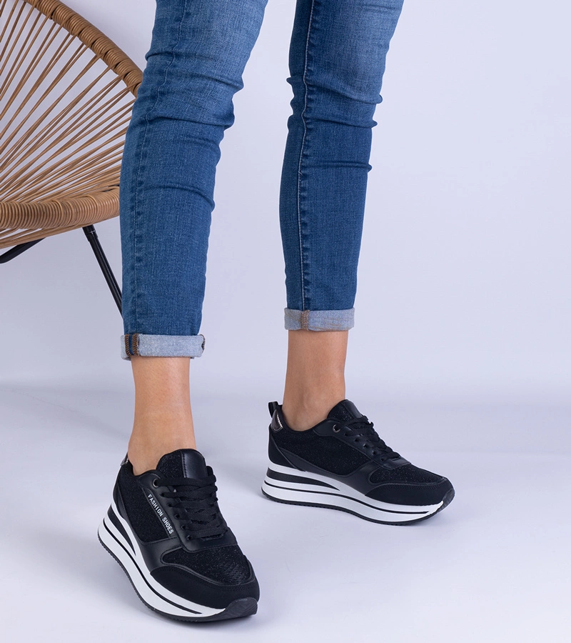 Adidași negri de damă pe platformă Elenora