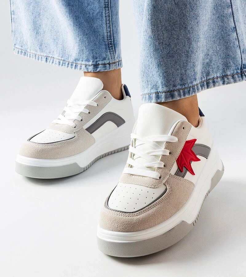 Adidași albi cu inserție din piele ecologică Kollins