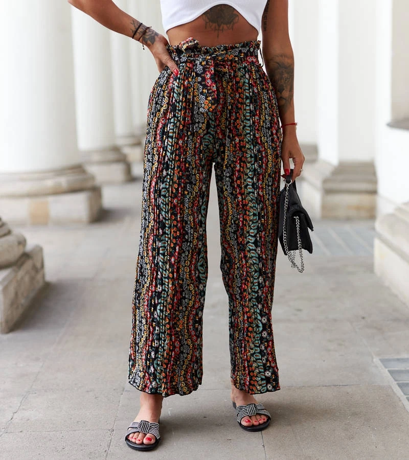 Pantaloni negri cu pliuri largi Archimede