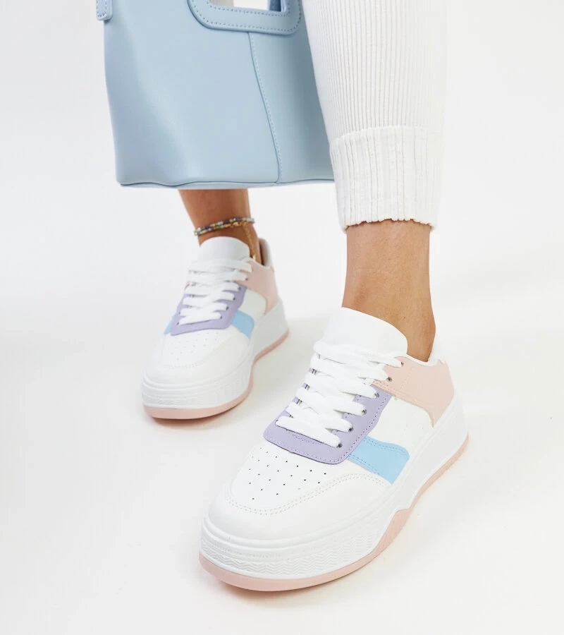 Sneakers alb-roz cu talpă groasă Rafida