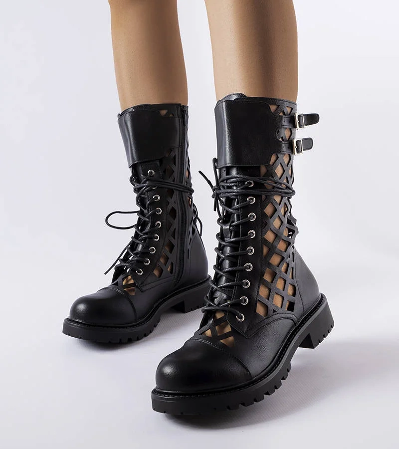 Cizme Minks negre cu barete