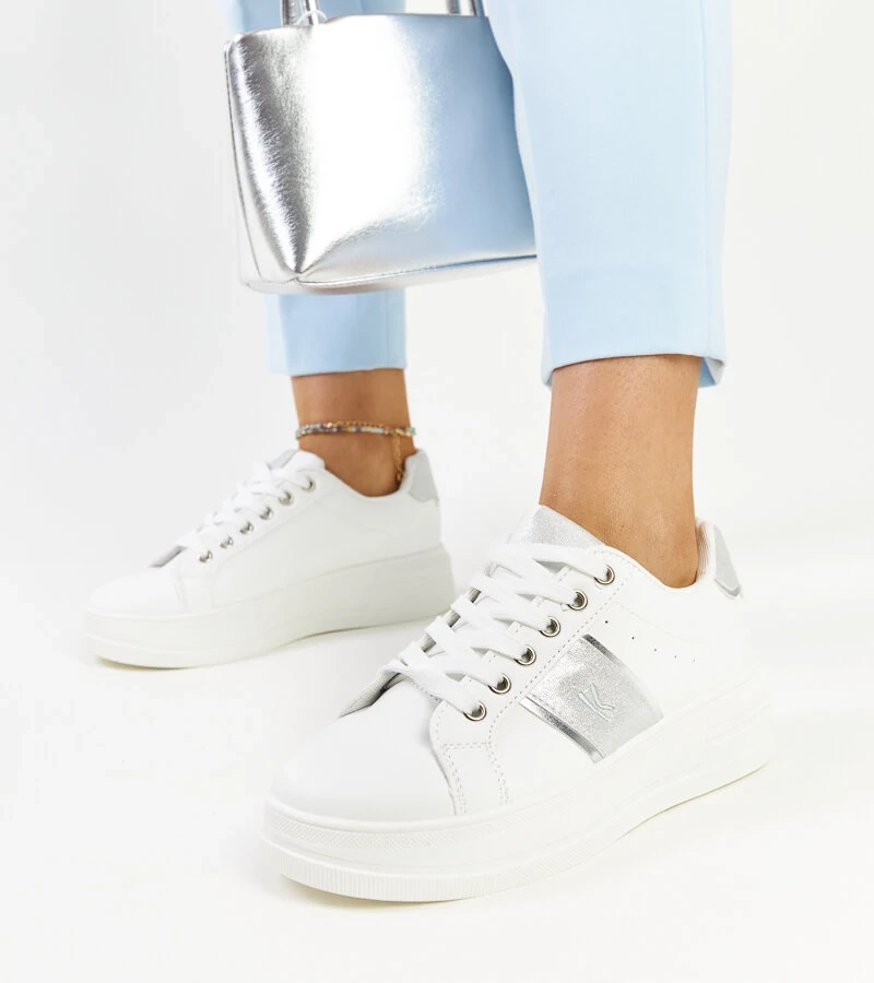 Teniși albi-argintii cu talpă groasă Finestra