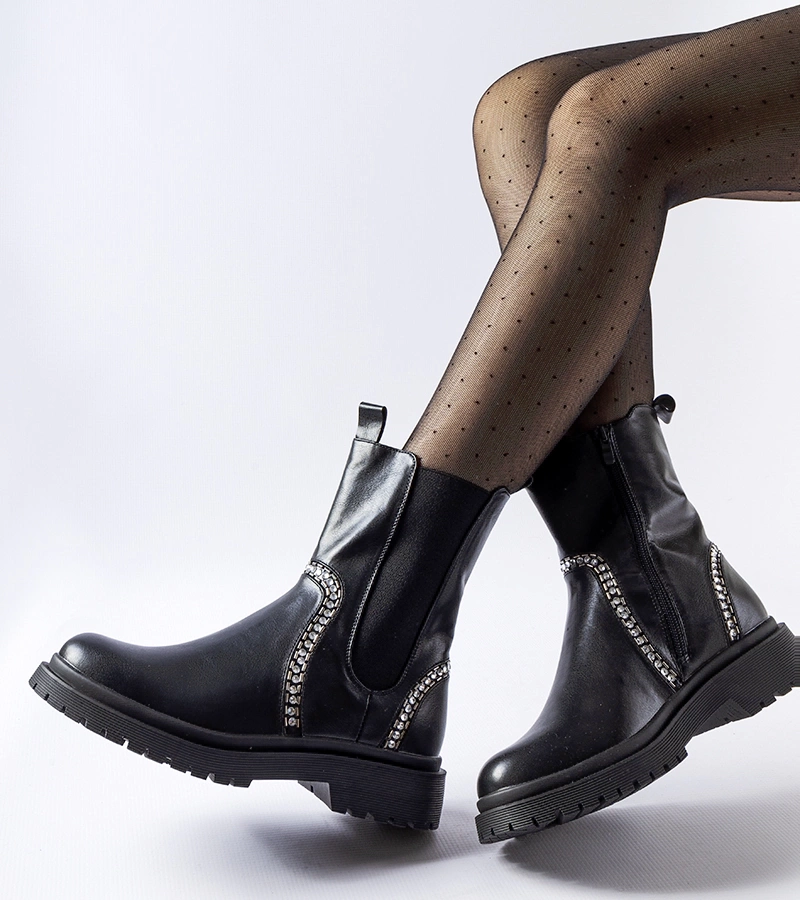 Botine negre decorate cu zirconii Anastasio