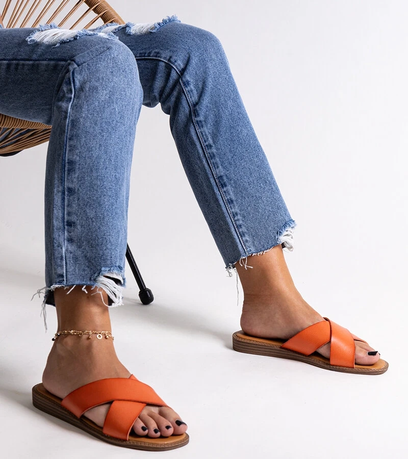 Papuci portocalii din piele ecologică Klementyna