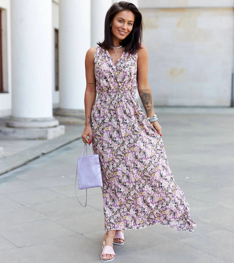 Rochie maxi roz cu talie elastică Beneventi