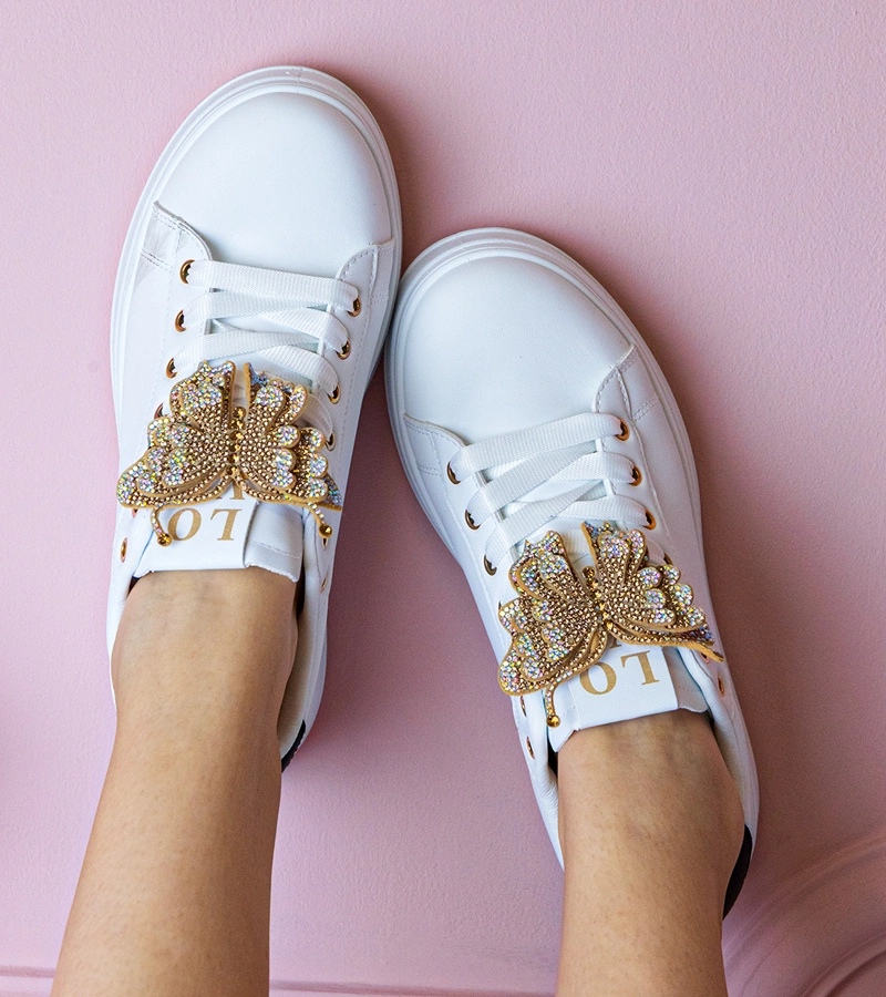 Adidași alb-negru decorați cu fluturaș cu zirconii Kariba