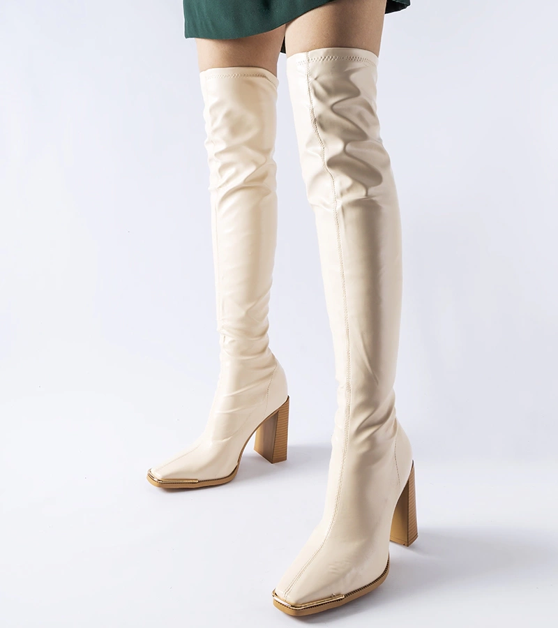 Cizme lungi bej cu toc Faubourg