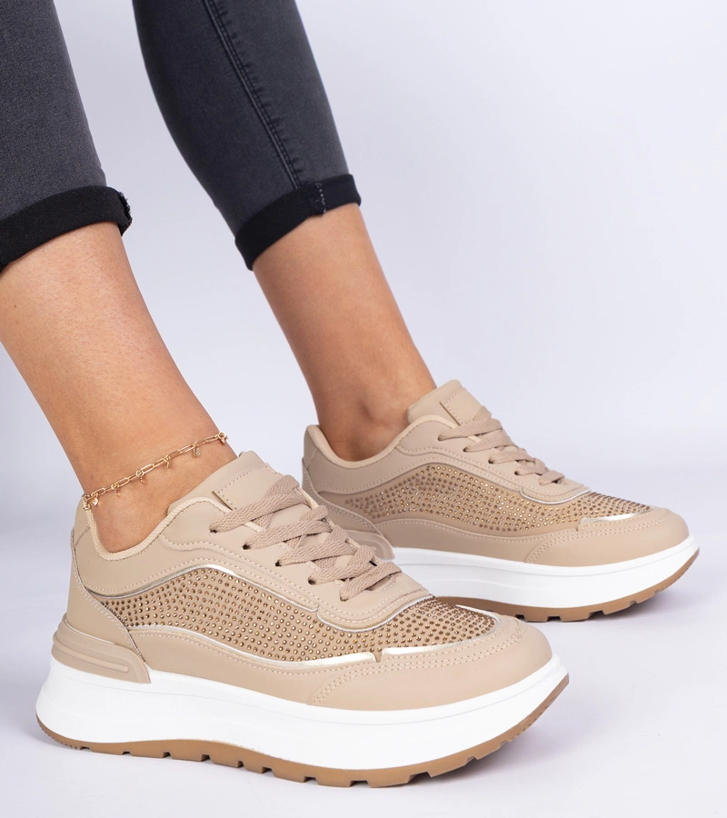 Adidași maro de damă cu zirconii Fucco