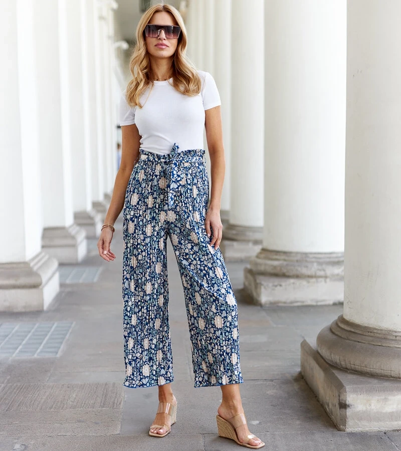 Pantaloni cu pliuri albastre Macognano