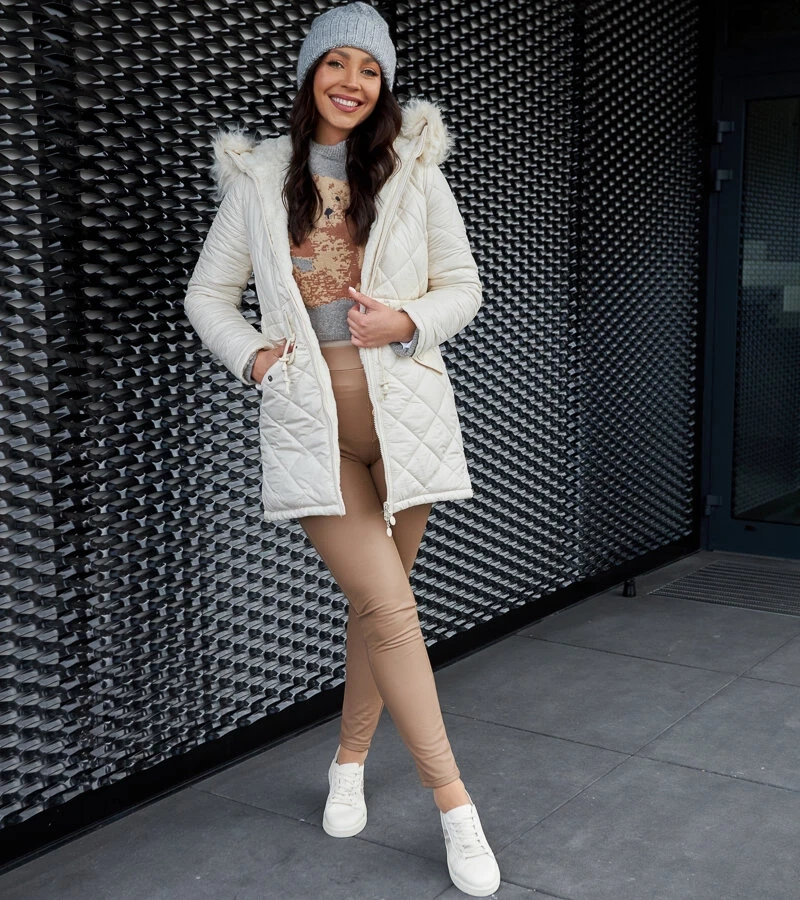 Jachetă crem cu blăniță detașabilă Riverton H-897/11 CREAM