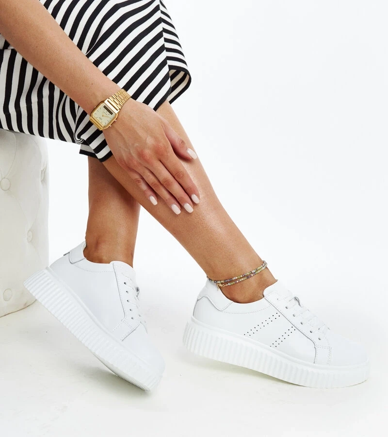 Sneakers de piele albi pe platforma Harba