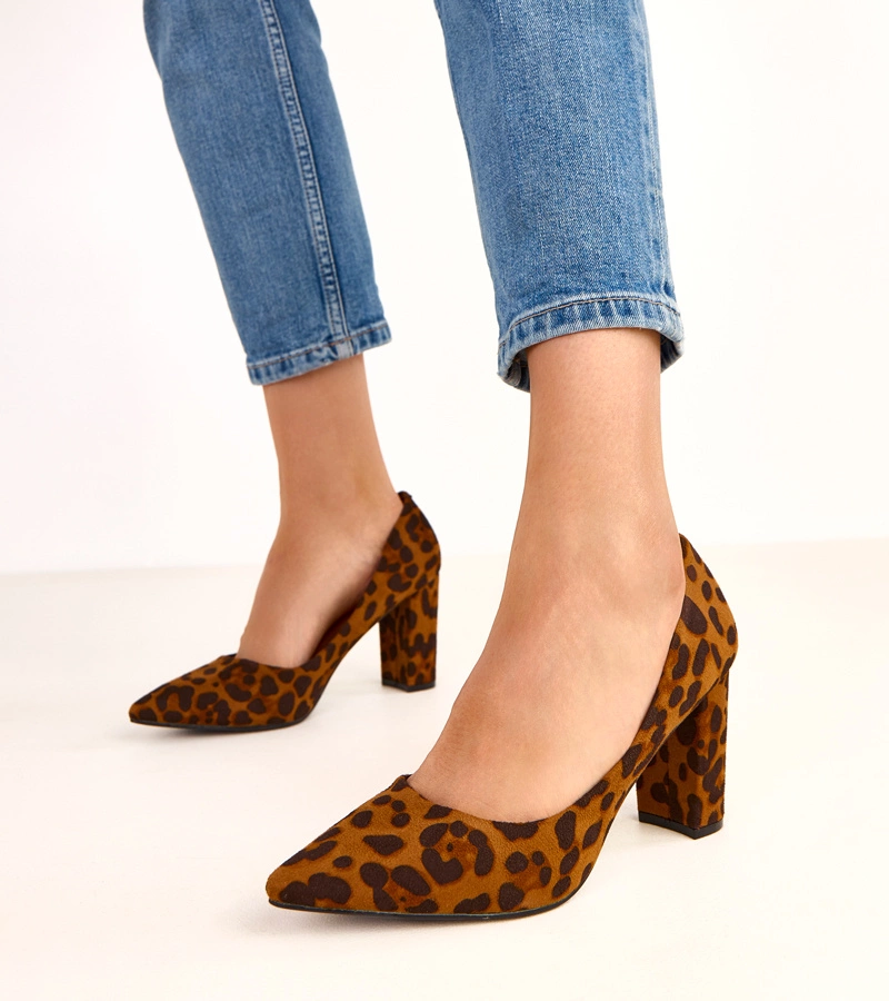 Pantofi decupați din piele ecologică cu imprimeu leopard pe toc Gina