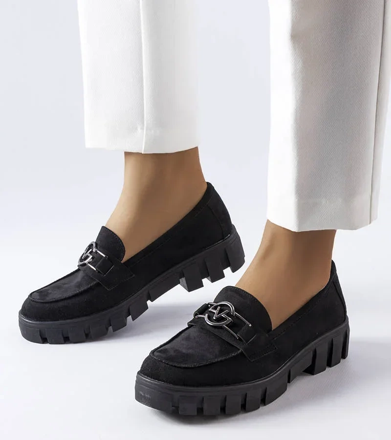 Mocasini negri din piele ecologică Vinceza