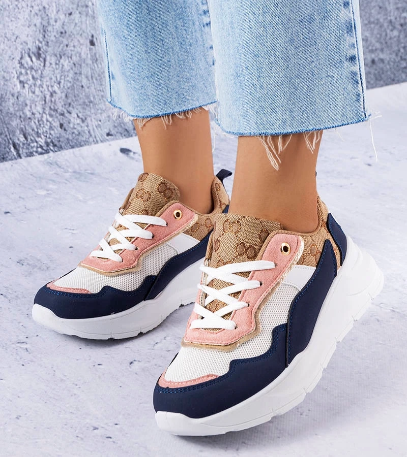 Adidași albastru marin cu inserții aurii Lebrun