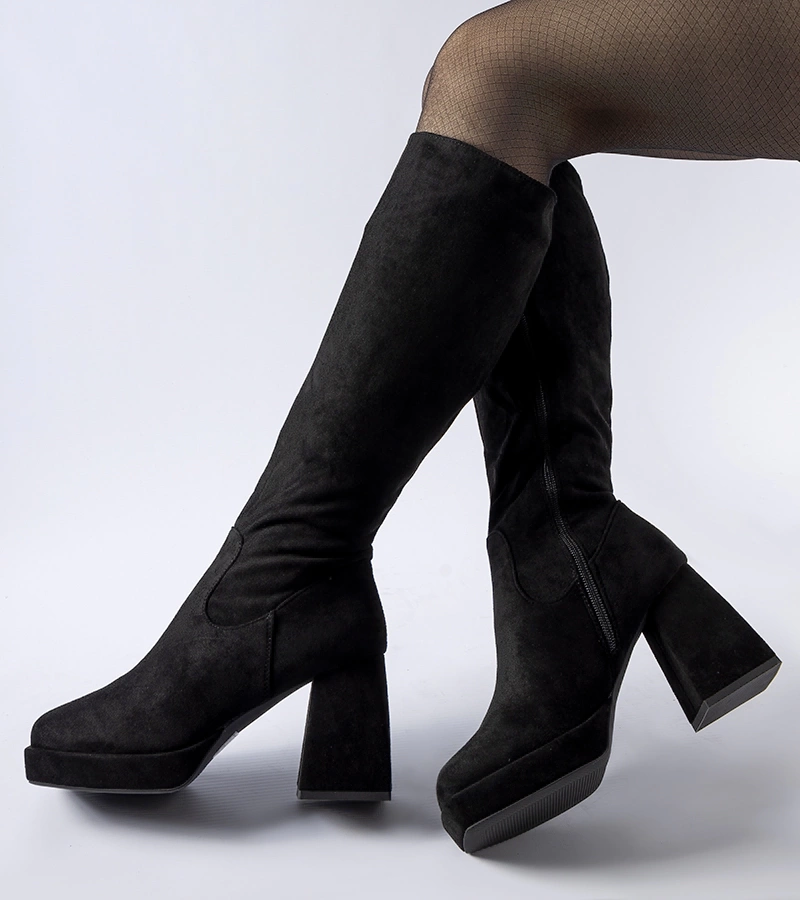 Cizme negre calduroase cu toc gros Fantino