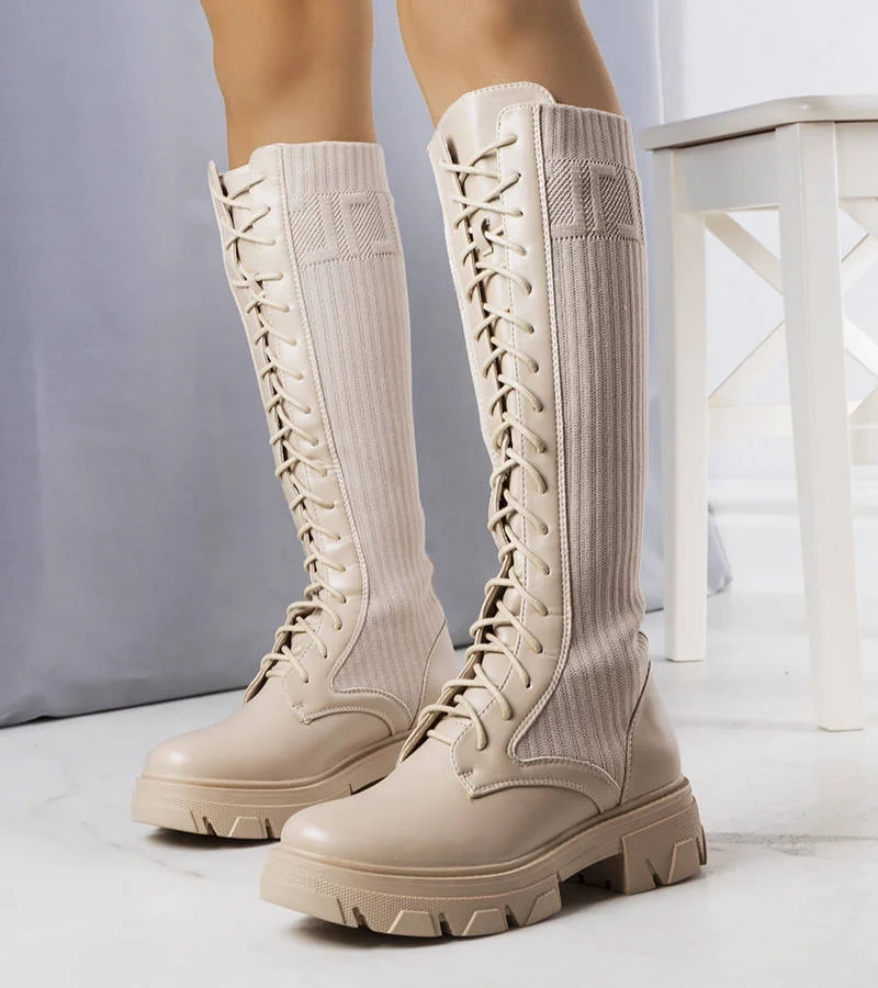 Cizme cu șiret bej Montis