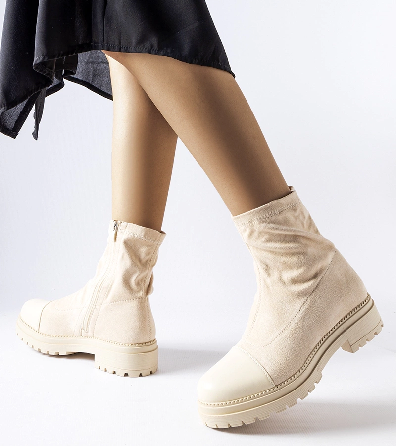 Cizme cu șosete din piele ecologică bej de Cigliano