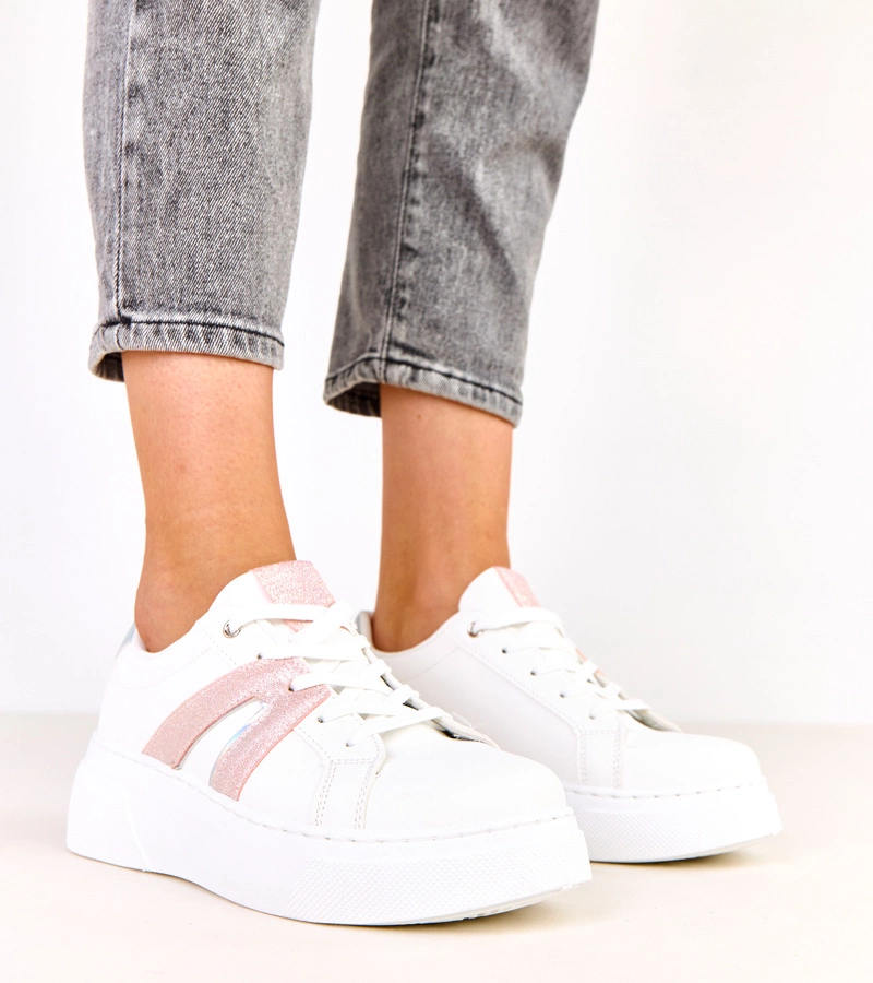Adidași albi cu platformă și accent sclipitor Jeromi