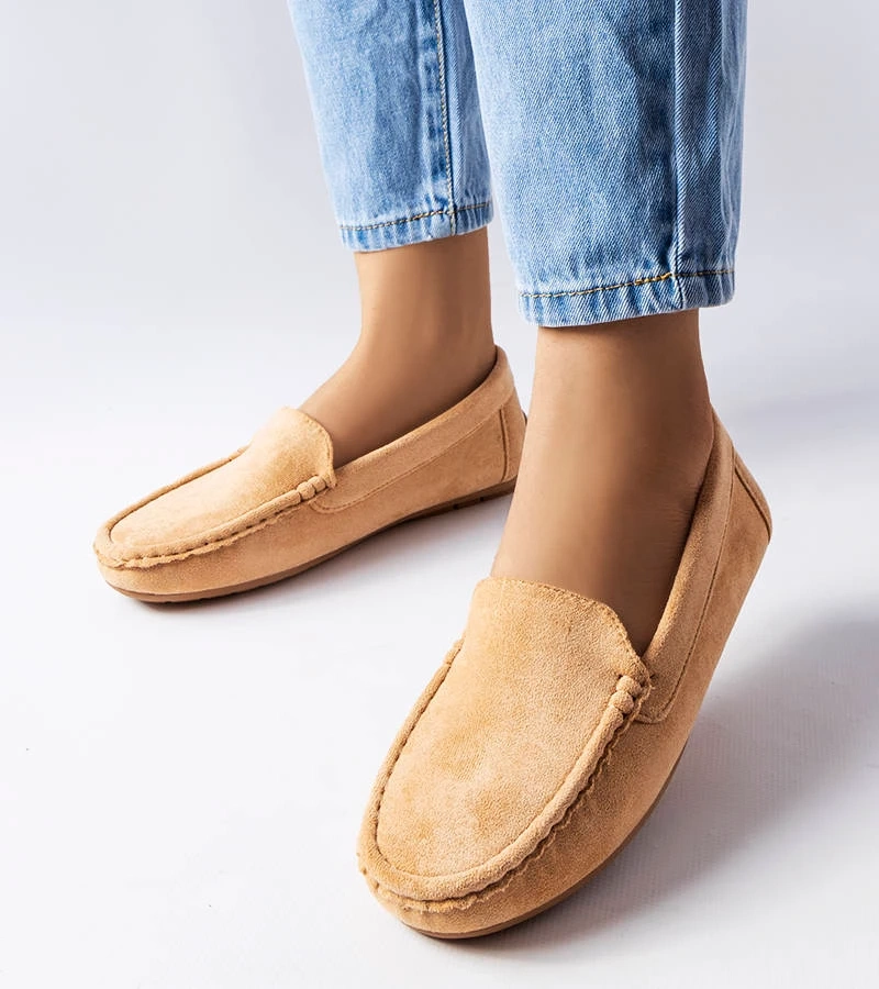 Mocasini bej cu talpă din piele Souplet