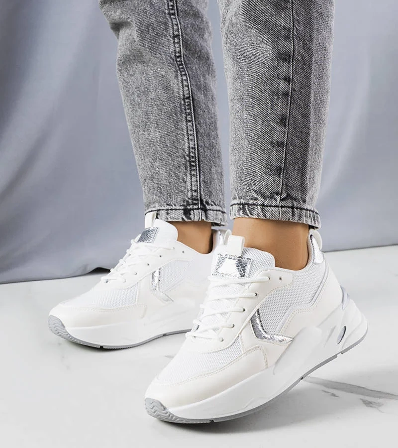 Adidași albi cu inserții argintii Doris