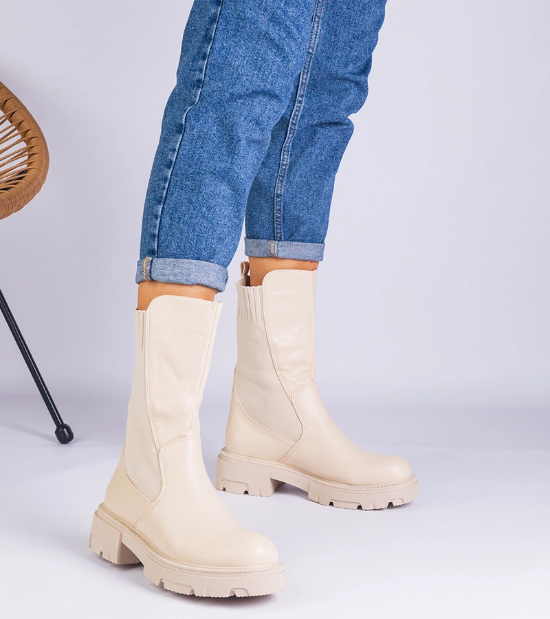 Botine bej cu inserție din material Santorini