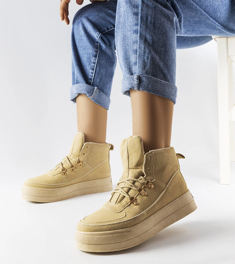 Cizme cu platformă cu șireturi bej de la Jolin