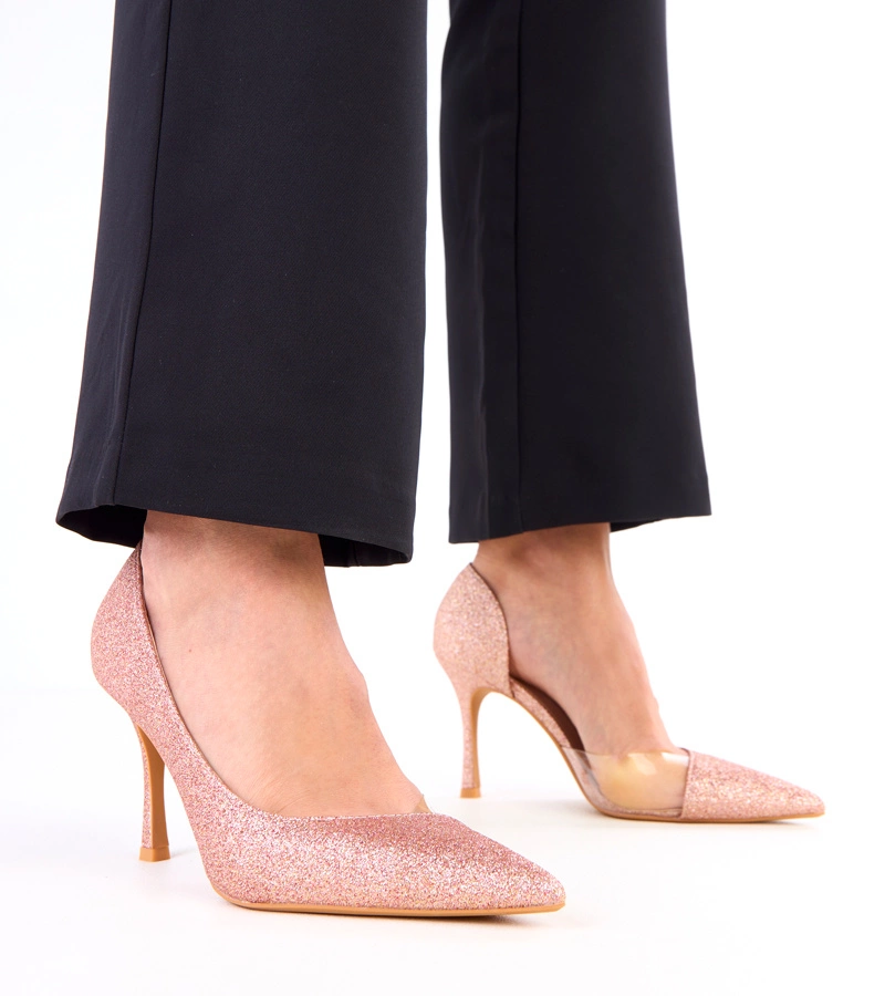 Pantofi sclipitori din șampanie cu inserție din silicon Glorsi