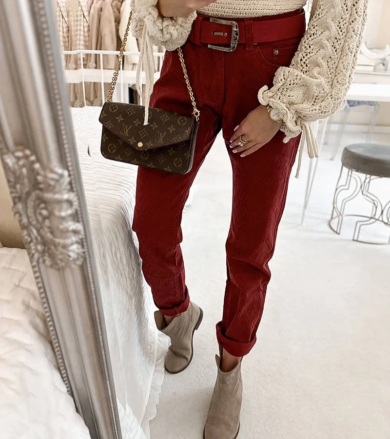 Pantaloni roșii cu centură Pelchat