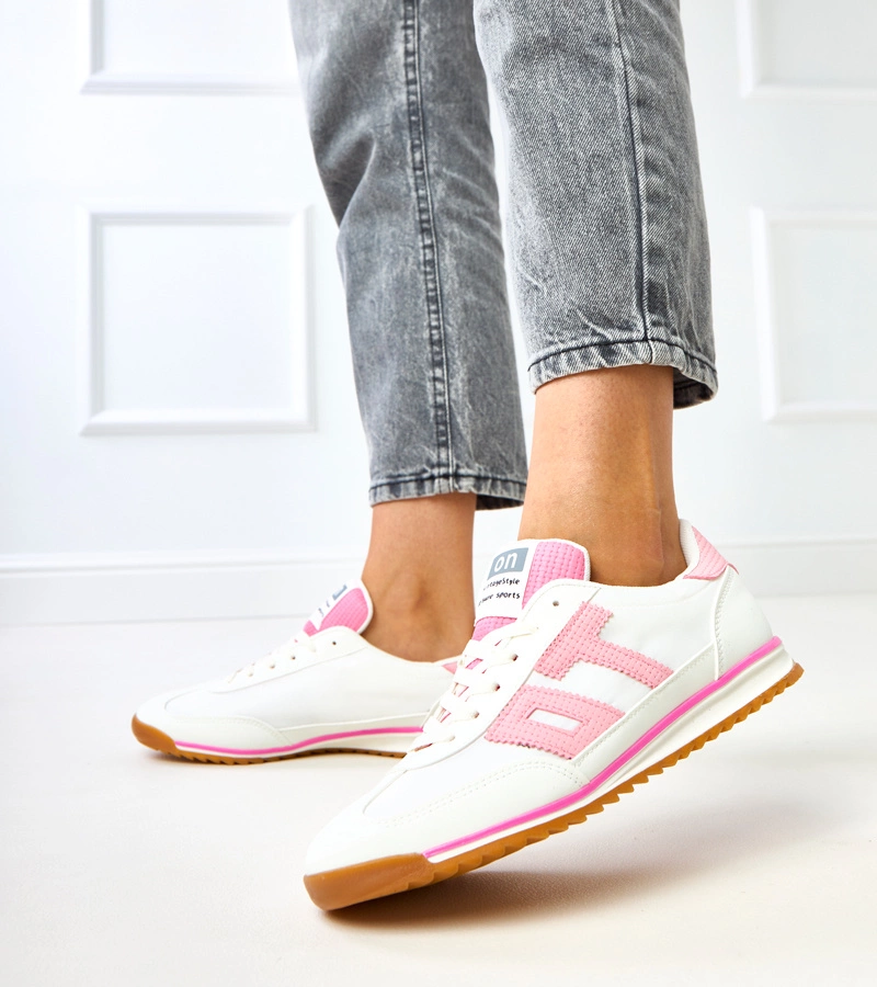 Pantofi sport albi cu elemente roz Ainslie