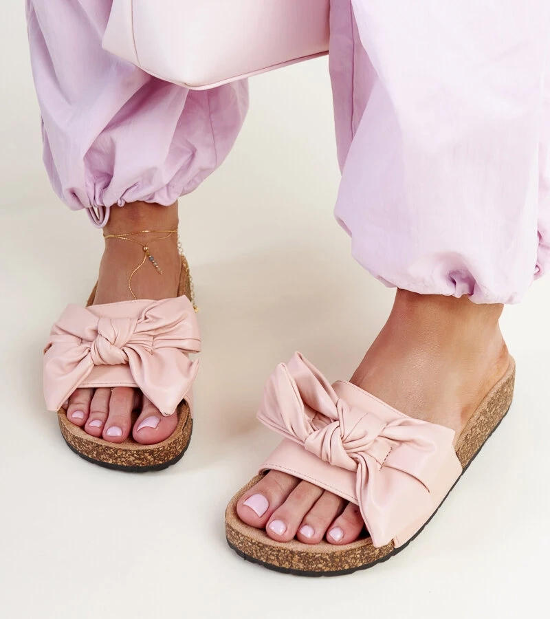 Papuci roz pe talpa de plută cu fundă Petresa