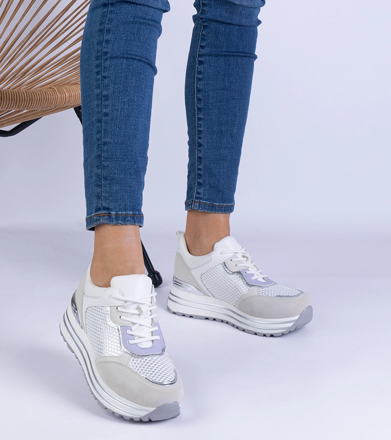 Adidași albi de damă cu inserție metalică Medison