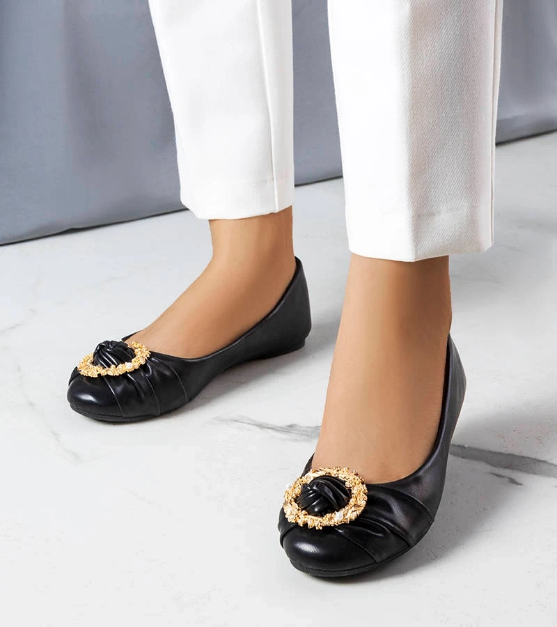 Balerini negri cu ornament auriu Antoinette