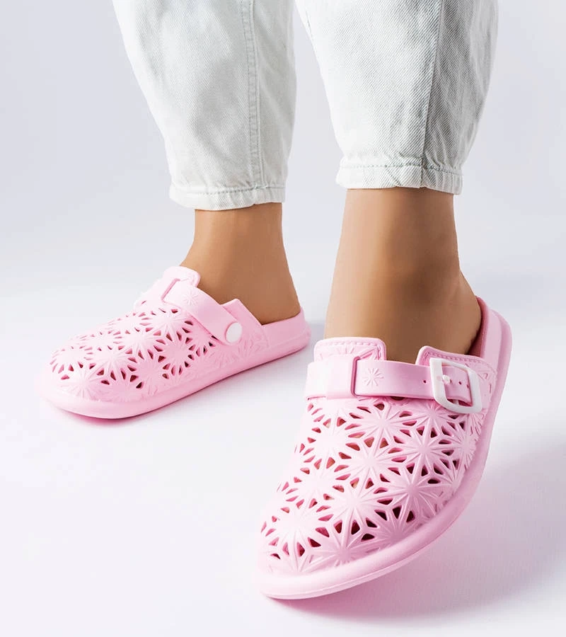 Șlapi de cauciuc roz cu șiretlicuri Peverell