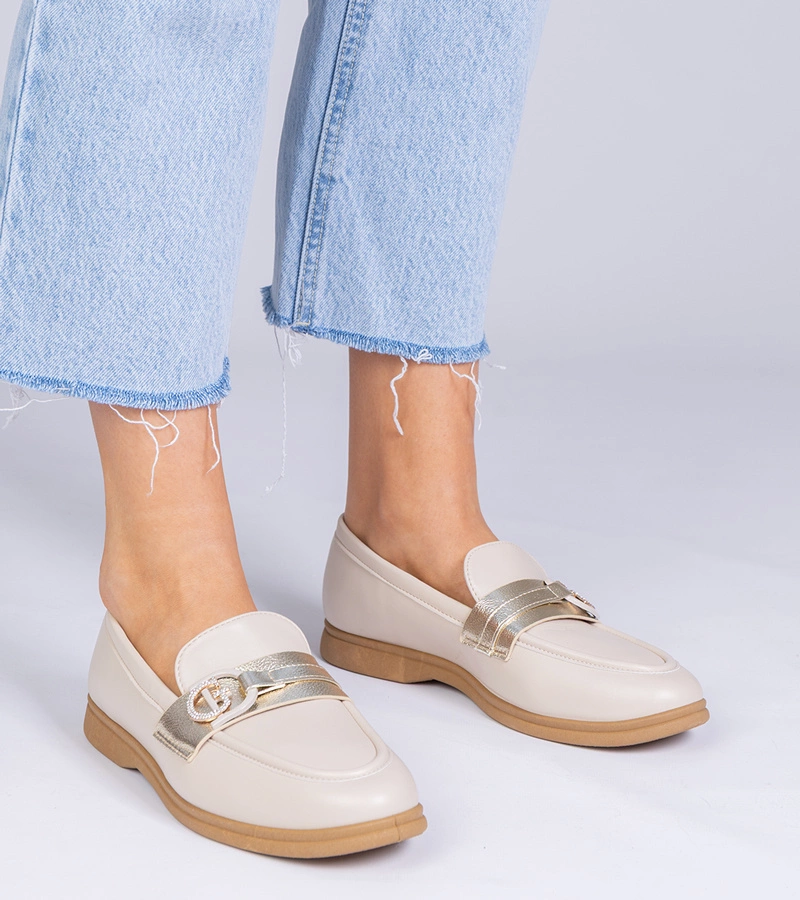 Mocasini bej din piele ecologică cu pietre Berita