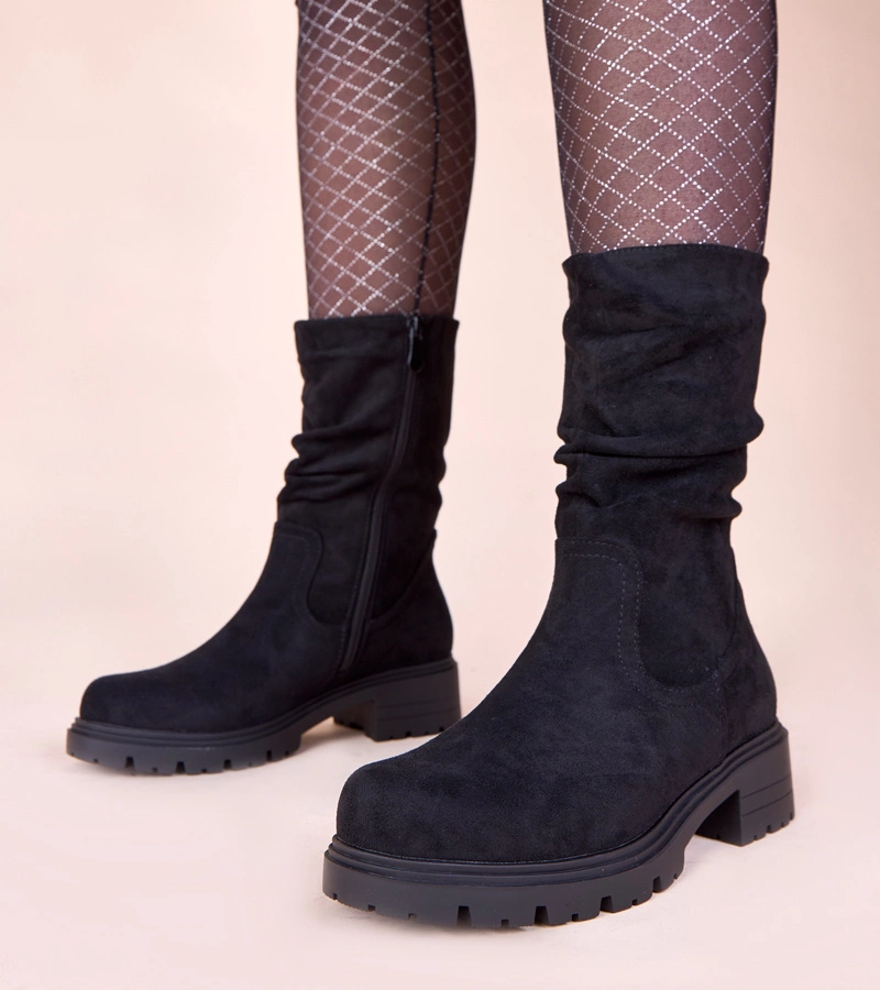 Botine negre cu platformă și încrețitură Malha