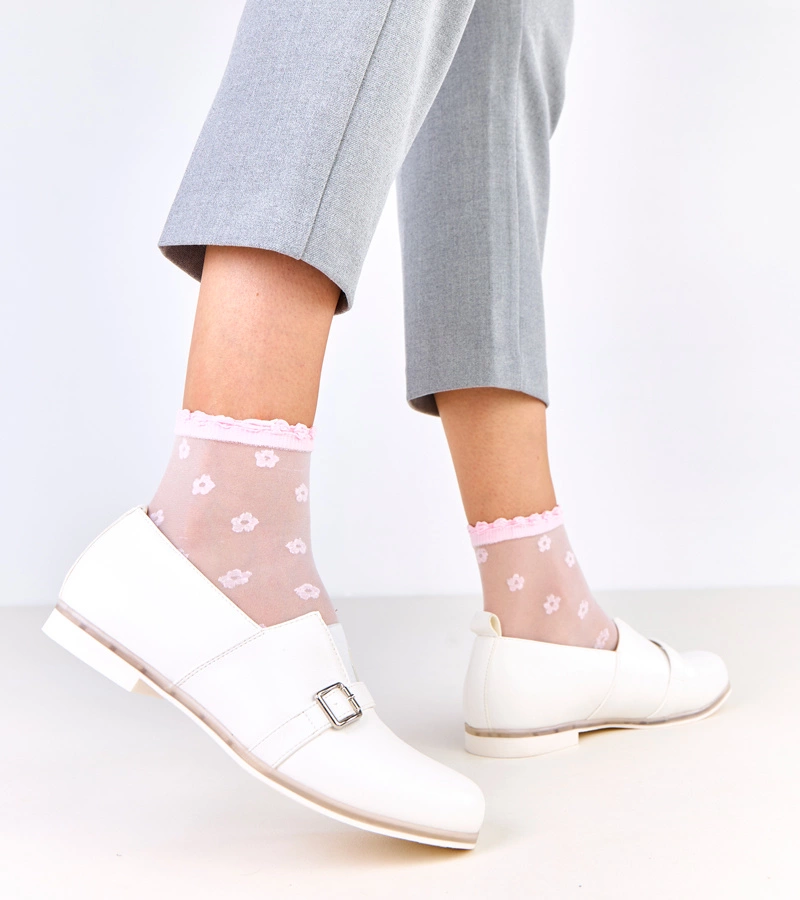 Pantofi albi de damă cu branț din piele Klensi