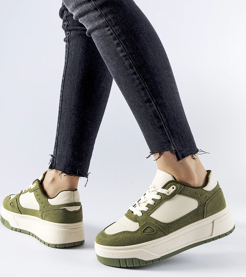 Adidași verzi și albi pe platformă Pomona