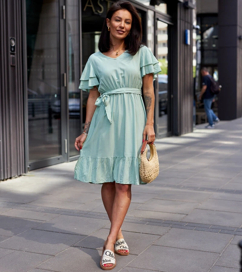 Rochie verde midi cu curea Sagasa