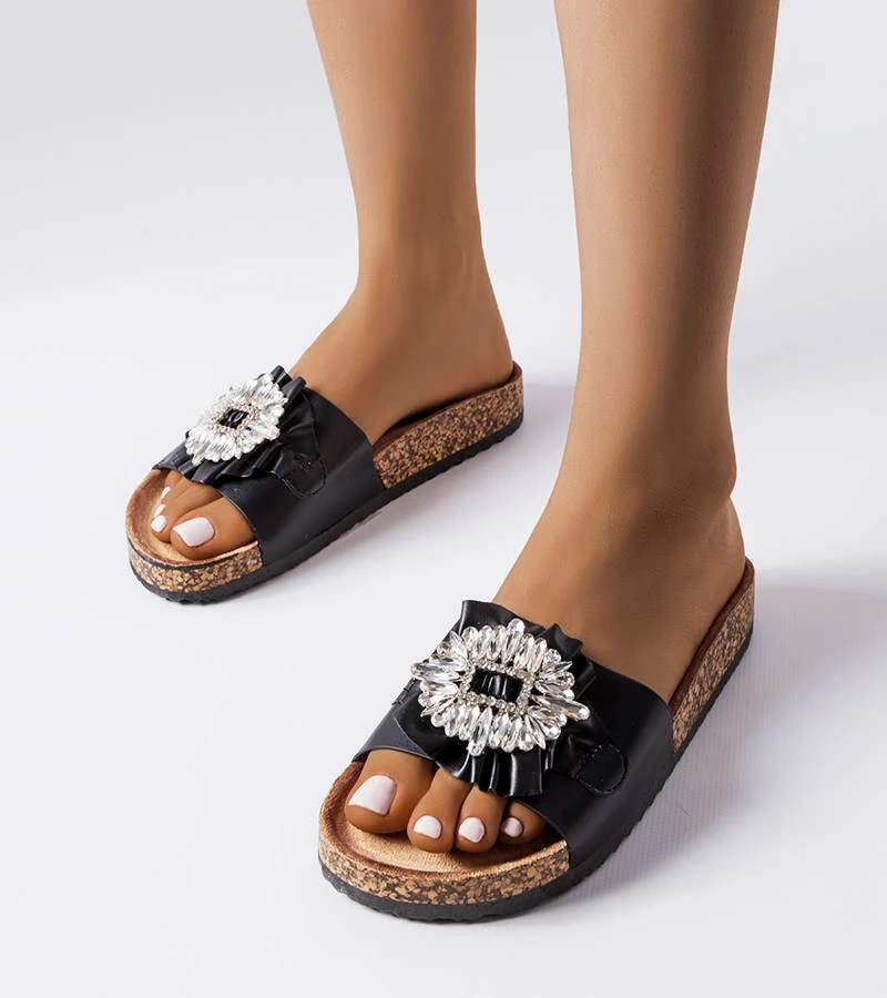 Șlapi negri pe talpă de plută Roy