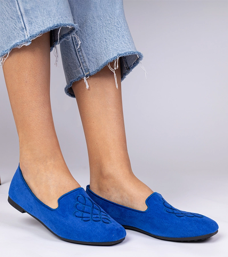 Balerini eco-zamș albastru pentru femei cu broderie Ronna