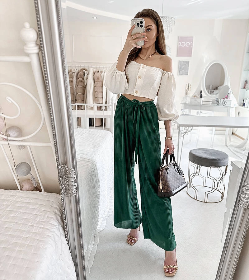 Claudette - pantaloni plisati verzi