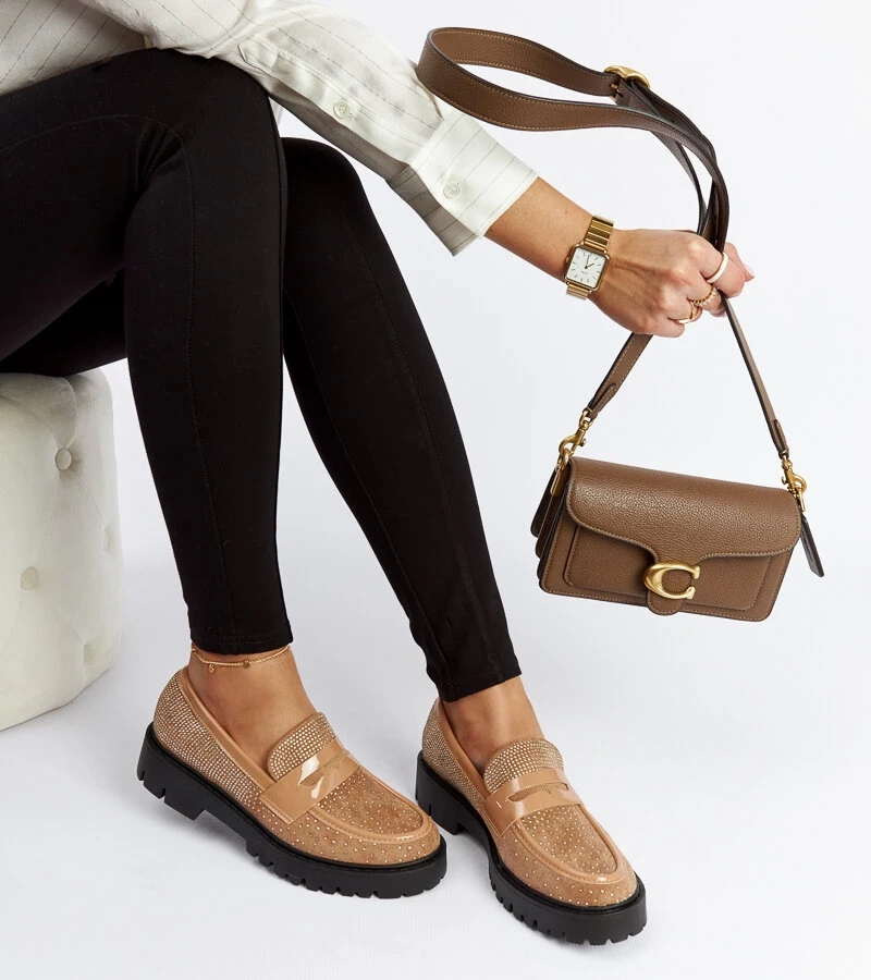 Mocasini maro împodobiți cu zirconii Newport